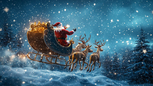 Christmas night with Santa Claus flying in his sleigh