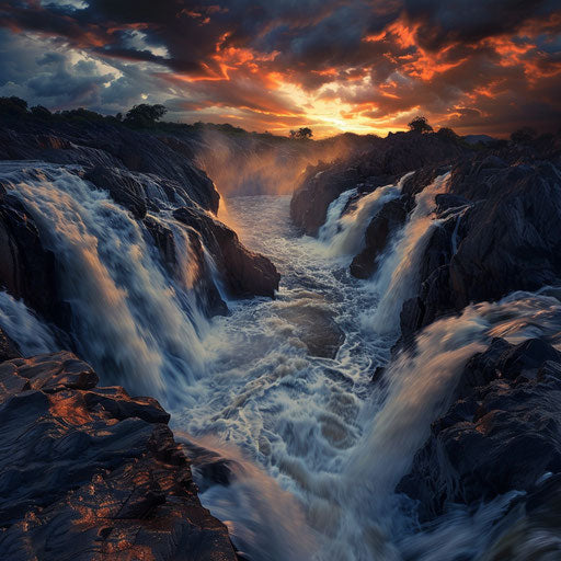 Hogenakkal Falls with dramatic lighting and intense flow