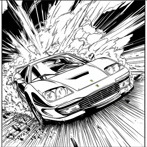 Ferrari in an exciting comic book action scene