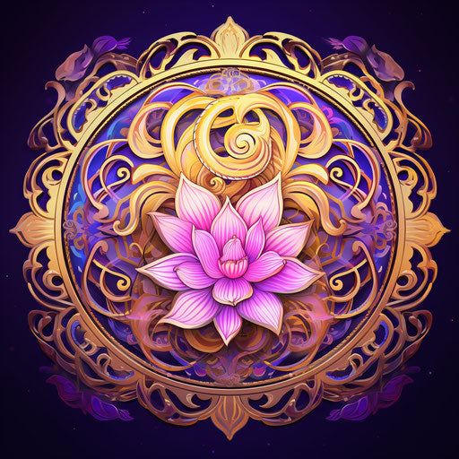 Colorful Om with Lotus Pattern, Light Yellow and Light Violet