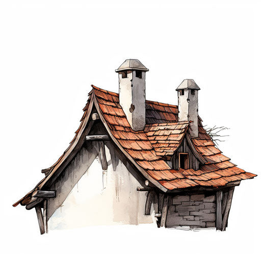 Roof illustration in the style of Chiaroscuro Art, on white background