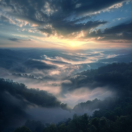 Lookout Mountain, Georgia, ethereal morning fog, Marc Adamus style