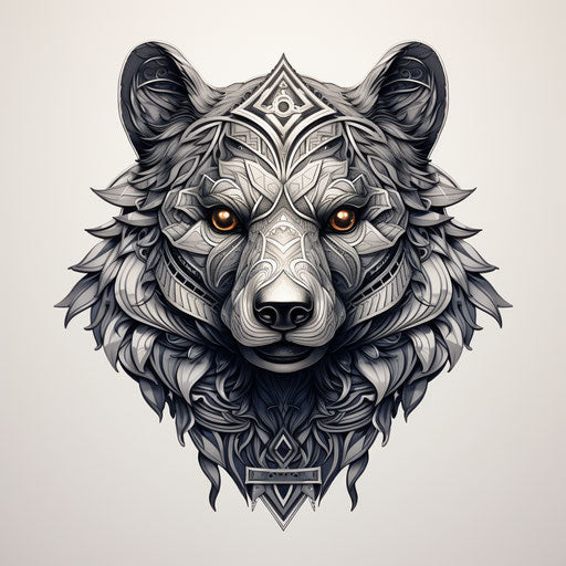 Bear head in an ethnic pattern, luxurious geometry