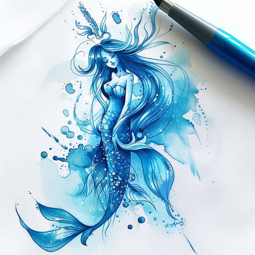 Whimsical mermaid tattoo design with soft watercolors