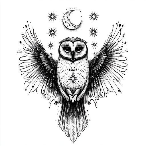 Celestial owl neck tattoo clipart sketch