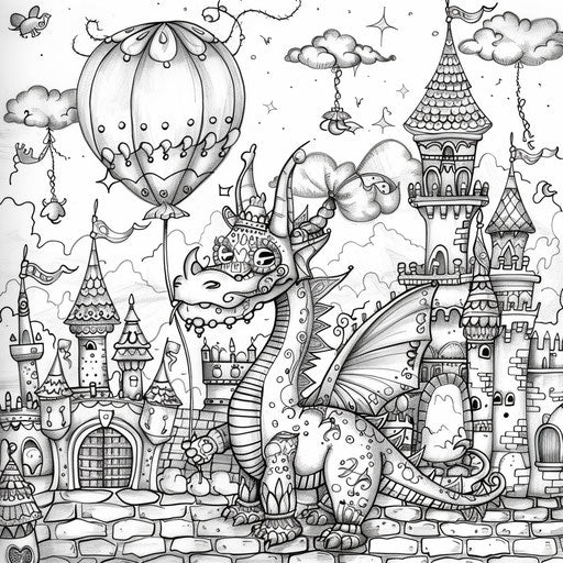 A dragon holding a balloon with its tail