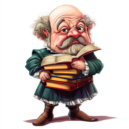 Humorous caricature of a William Shakespeare with human traits