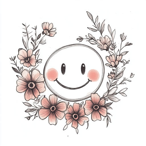 Tattoo sketch flat style with smiley and floral wreath
