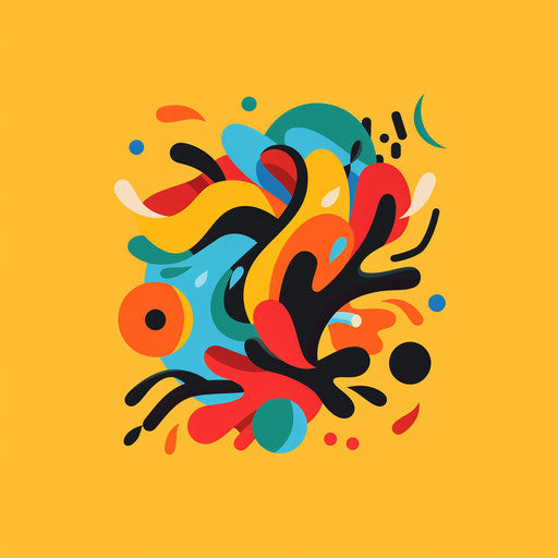 Playful clothing logo with bright colors and fun shapes