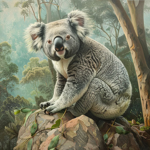 Koala on a rocky hillside in the forest