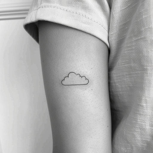 Minimalist cloud line art tattoo on white background