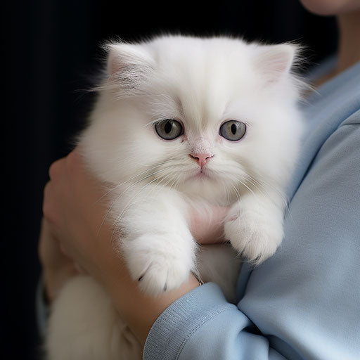 White cat held by owner