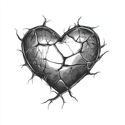 Heartless tattoo with cracked stone texture