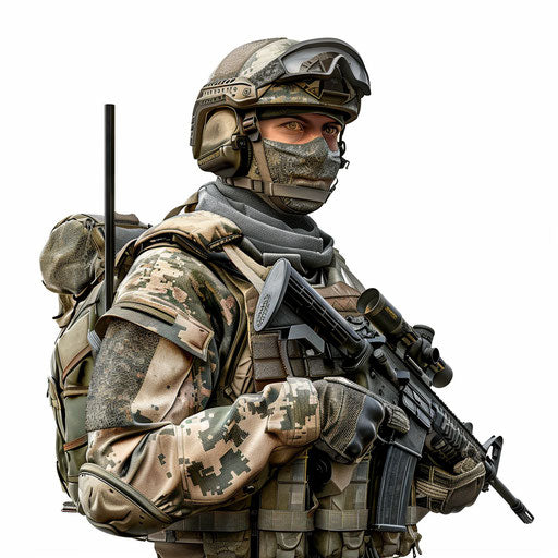 Soldier drawing in photo realistic style on flat white background