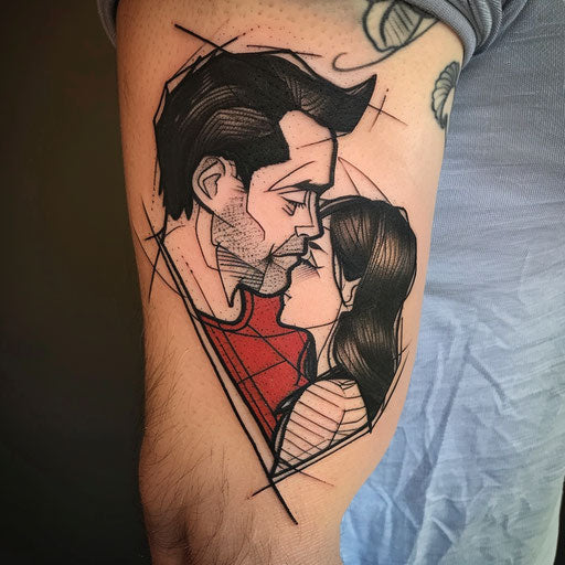 Father daughter tattoos with comic book style