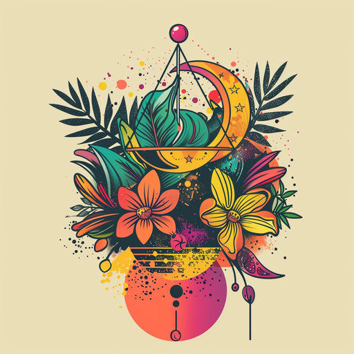 Sketch of the Libra constellation with vibrant tropical colors