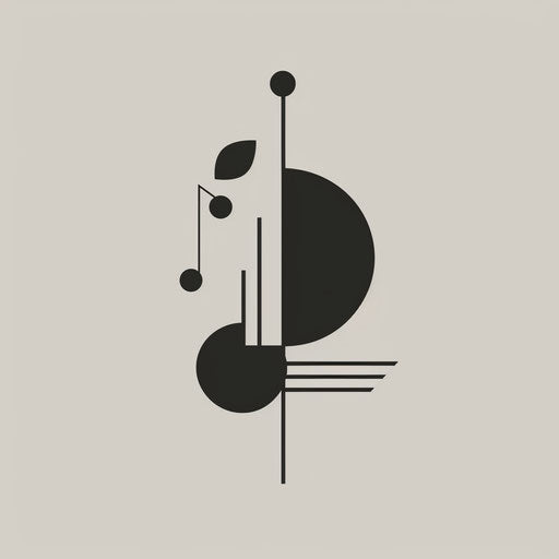 Minimalist music logo with a grey background and simple shapes