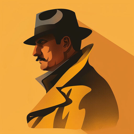 Realistic detective clipart on a sunset orange flat background