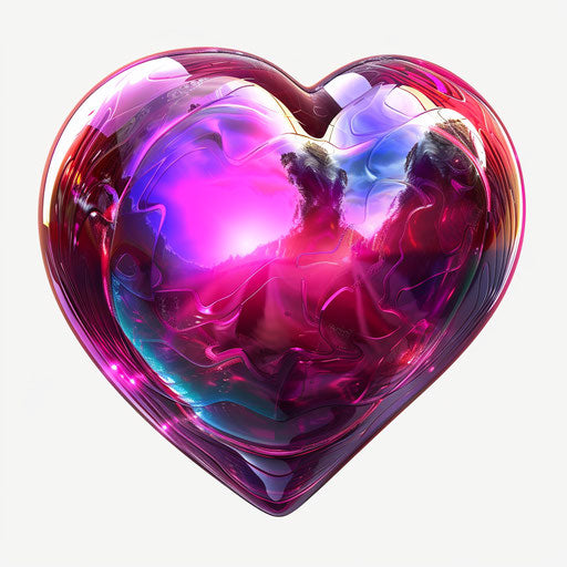 Realistic style heart clipart in PNG with flat random background, ethereal glow and soft edges
