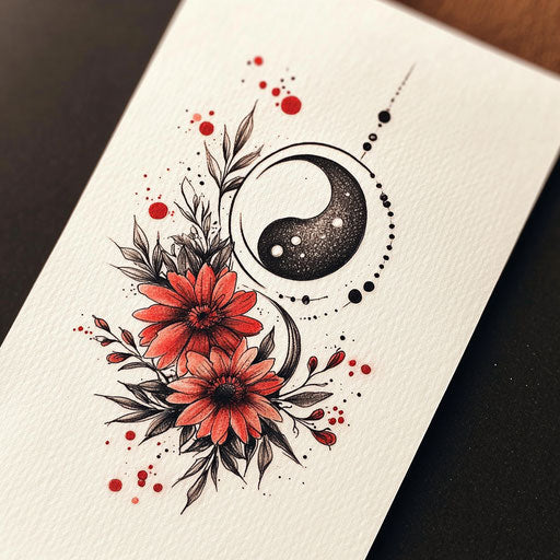 Flat tattoo sketch for cute couple tattoos with yin-yang symbol