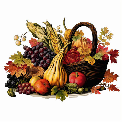 Cornucopia clipart in the style of Chiaroscuro Art, on a white background