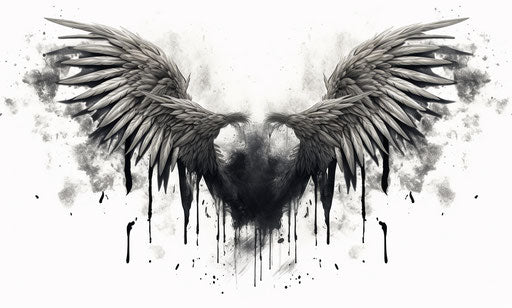Wing tattoo ideas, humor meets heart, black-and-white graphic
