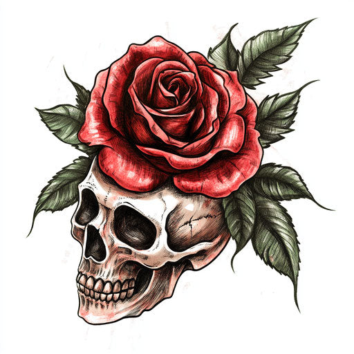 Mafia tattoo sketch with rose and skull