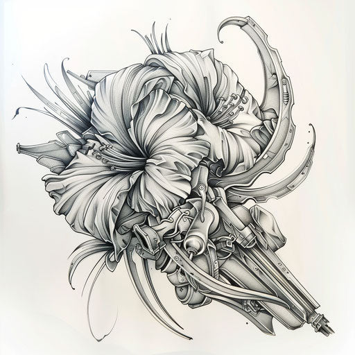 Biomechanical carnation tattoo on white background