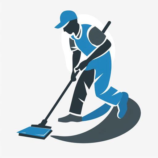 Cleaning company logo in blue and gray with a professional background