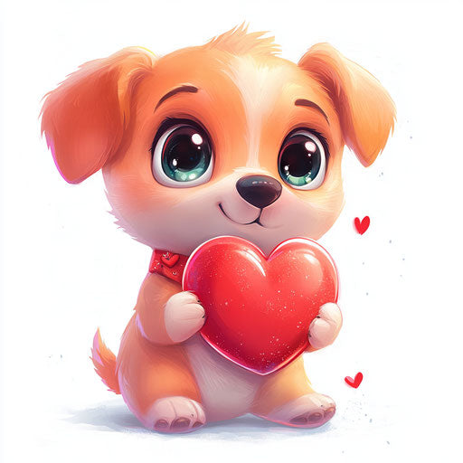 Cute puppy holding a heart, Valentine's Day-inspired clipart style