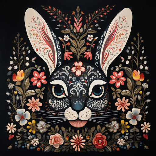 Bunny's face with floral designs on ears