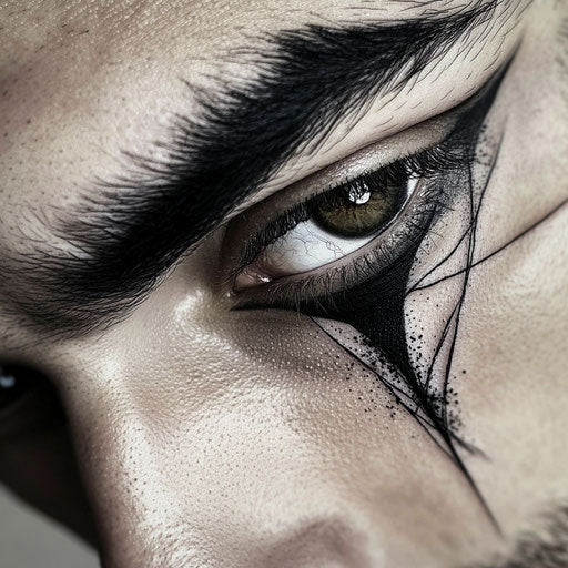 Brow tattoo with dynamic lines and fierce shading
