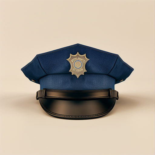 Realistic police hat on flat cream background