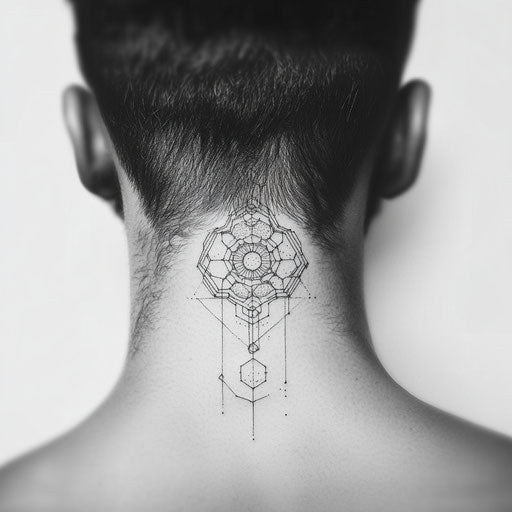 Small neck tattoo male simple hexagon flat clipart style