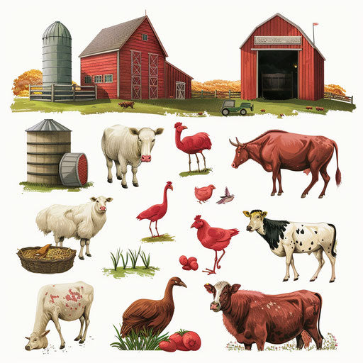 Realistic style farm clipart on flat white background