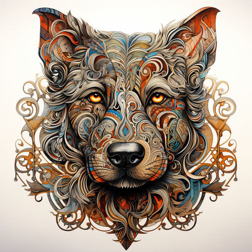 Dog with inlaid designs hearts stars adult coloring book