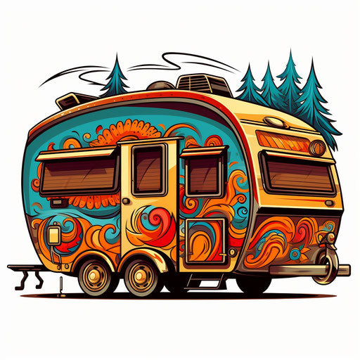 Caravan in Chiaroscuro Art style, on white background