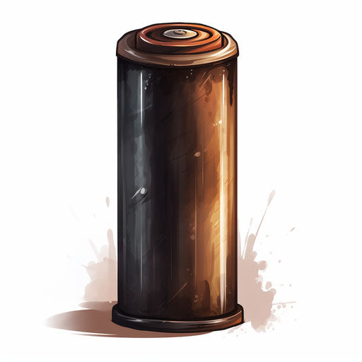 Battery illustration in the style of Chiaroscuro Art, on white background