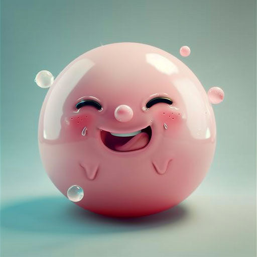 Cute cartoon character crying with happiness, light pink and aquamarine style