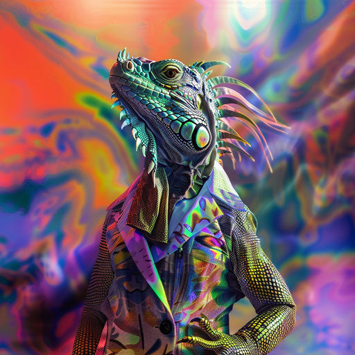 High-fashion runway show with iguana in avant-garde designs