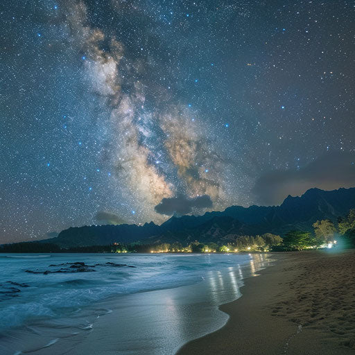 Milky Way over Hanalei Bay Beach, Kauai