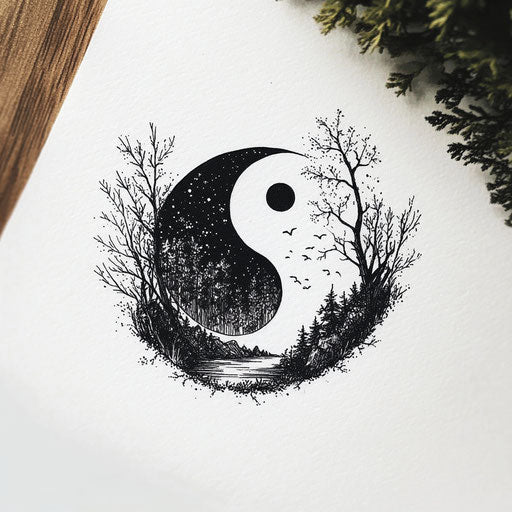 Flat tattoo sketch for men - yin-yang symbol