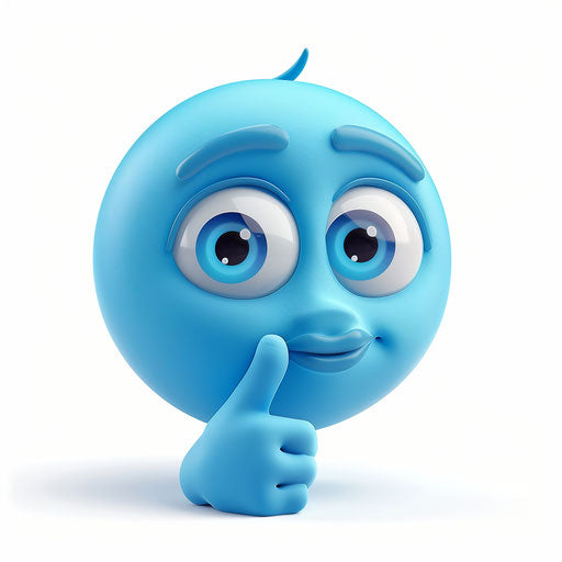 Thoughtful blue pointing at itself emoji cartoon