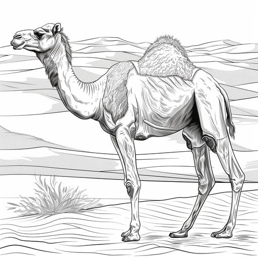 Camel in the desert with sand dunes