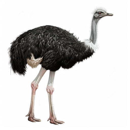 Ostrich clipart in a photo realistic style on a white flat background