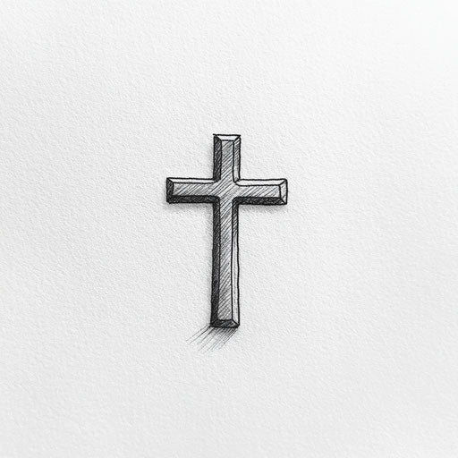 Shaded cross, small neck tattoo for men, clipart style sketch