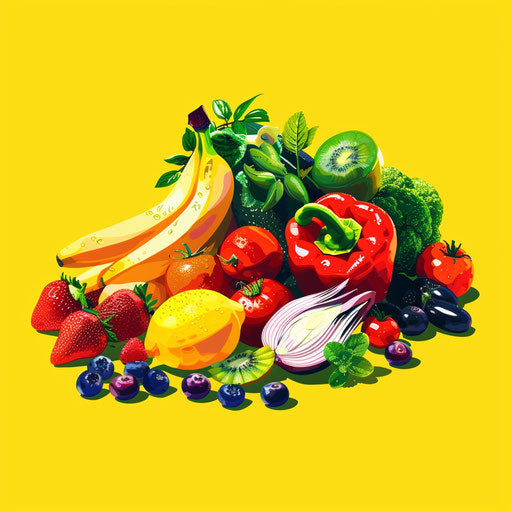 Realistic nutrition illustration with flat random color background