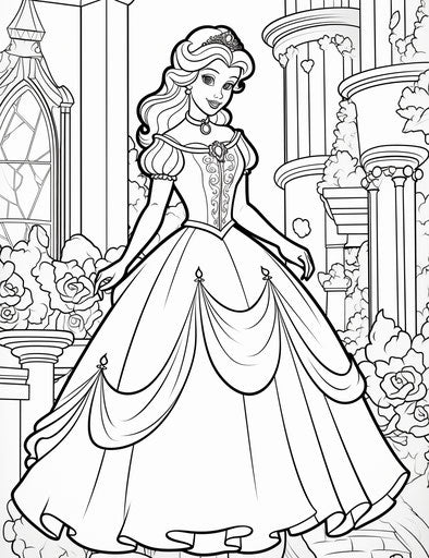 Disney princess coloring pages, realistic 18th century style