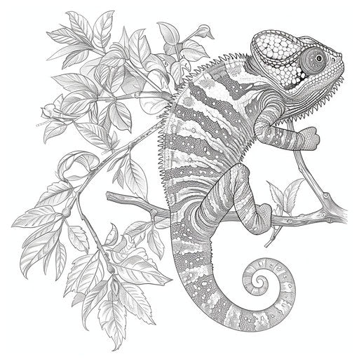 Chameleon with tail wrapped around a branch