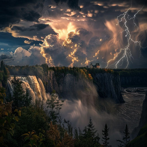 Montmorency Falls, Quebec, dramatic thunderstorm with clouds